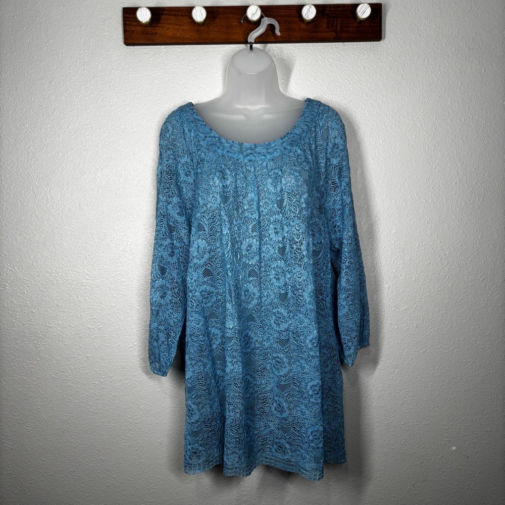 Susan Graver Blue Lace Boho Blouse Size XLarge